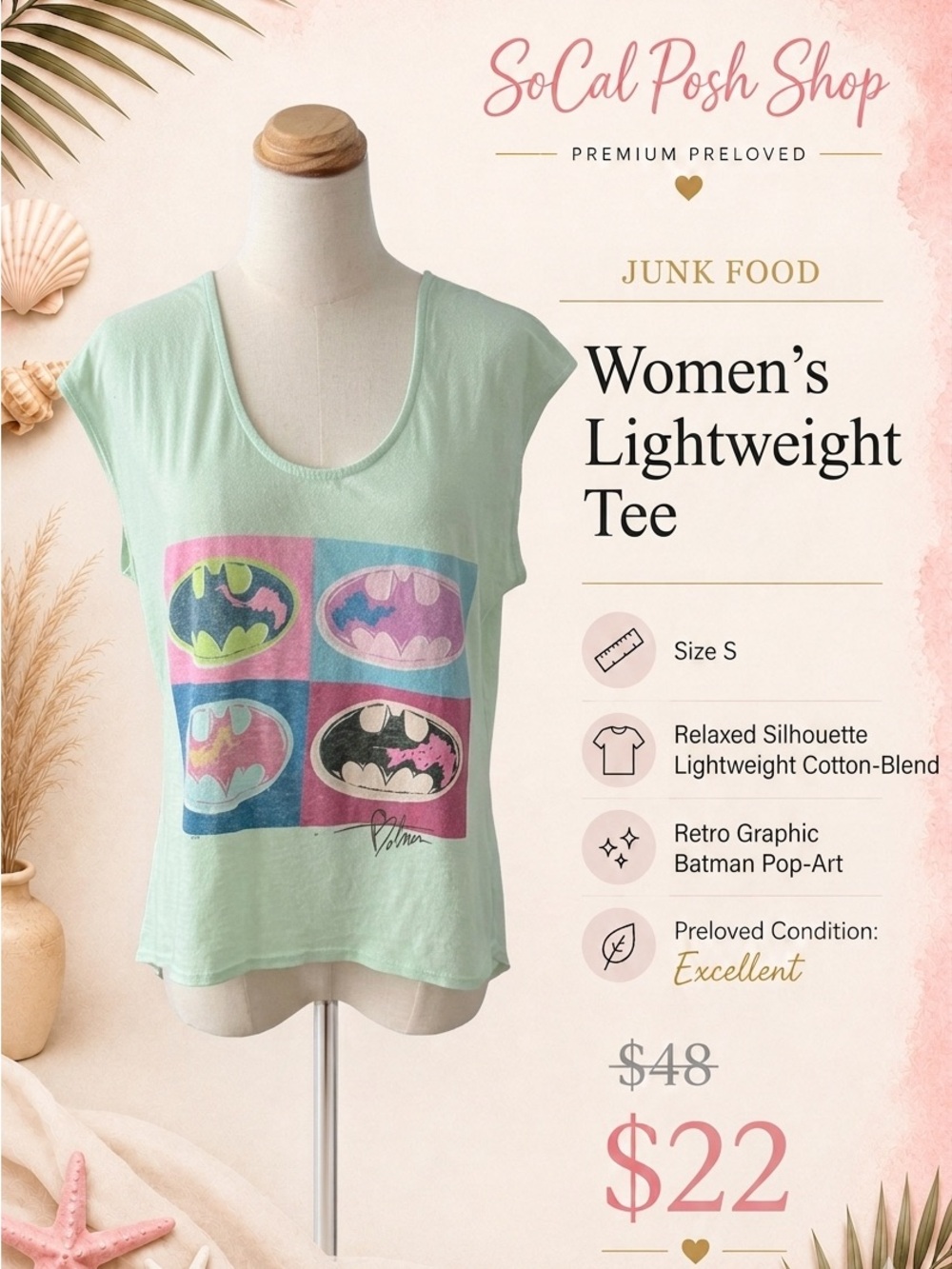 Junk Food Clothing Mint Short-Sleeve Batman Pop-Art Tee Small